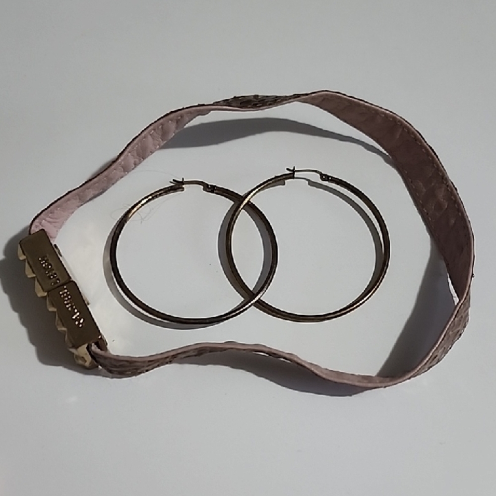 Gold Hoop Earrings with Pink Bracelet